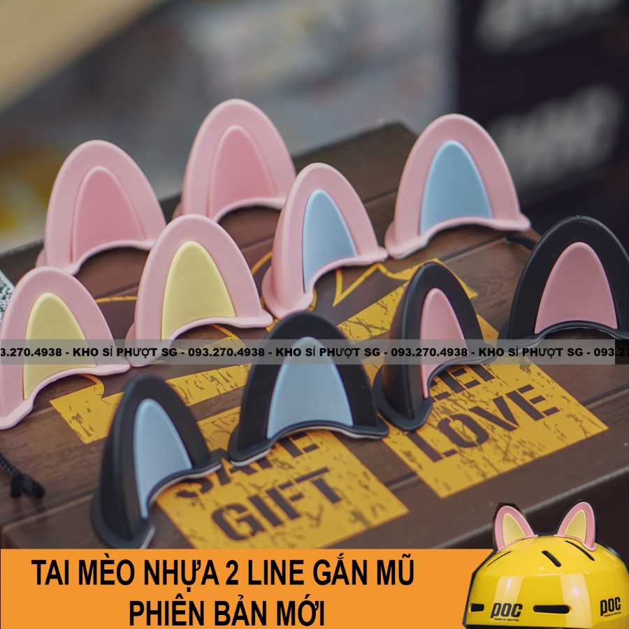 Tai mèo trắng xanh dương gắn nón mũ bảo hiểm 1/2 - nón phượt 3/4 fullface - Phụ kiện tai nhựa