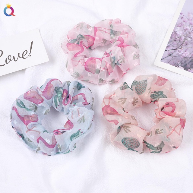 🦩Chun cột tóc Scrunchies Hồng hạc dễ thương