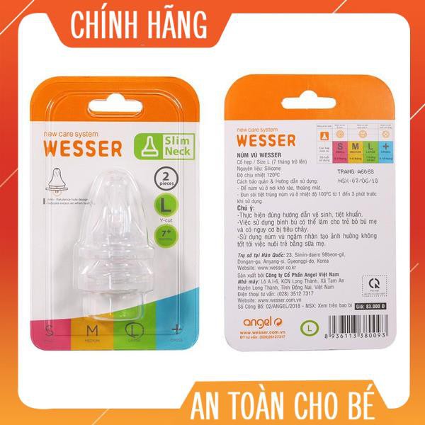 Freeship Hàng chính hãng [CHÍNH HÃNG] Bộ Đôi Núm Vú Wesser Cổ Nhỏ, Cổ Rộng Size + (Cho Bé 3 - 18 Tháng Tuổi)