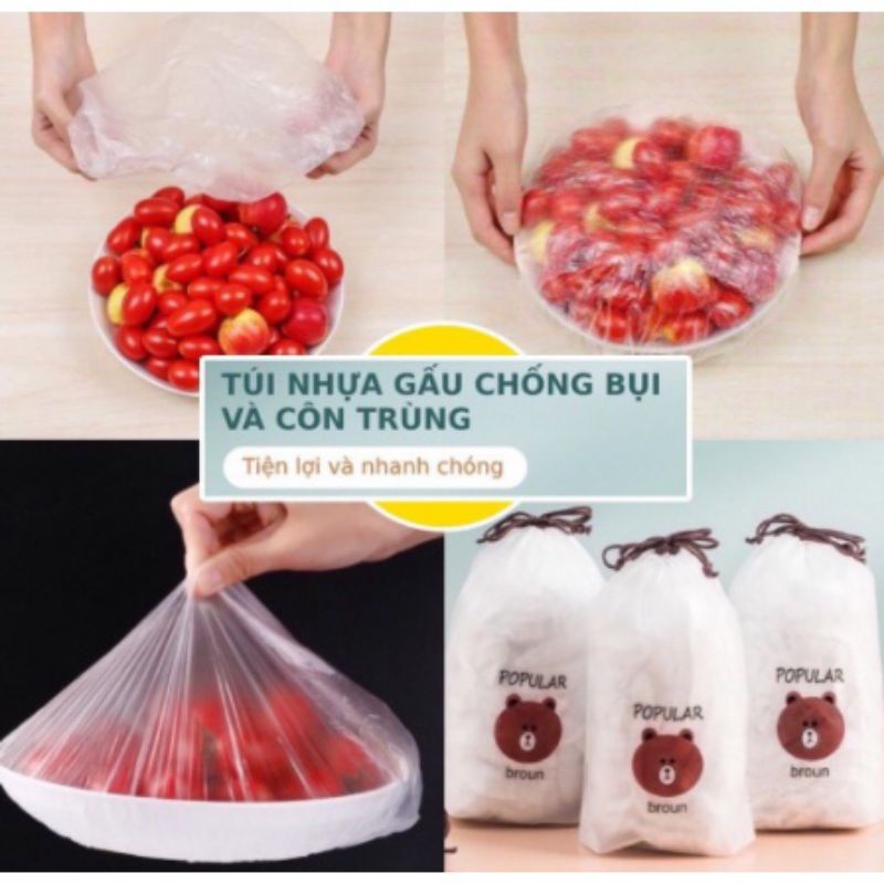 Sét 100c màng bọc thực phẩm co giãn siêu dai, túi hình gấu