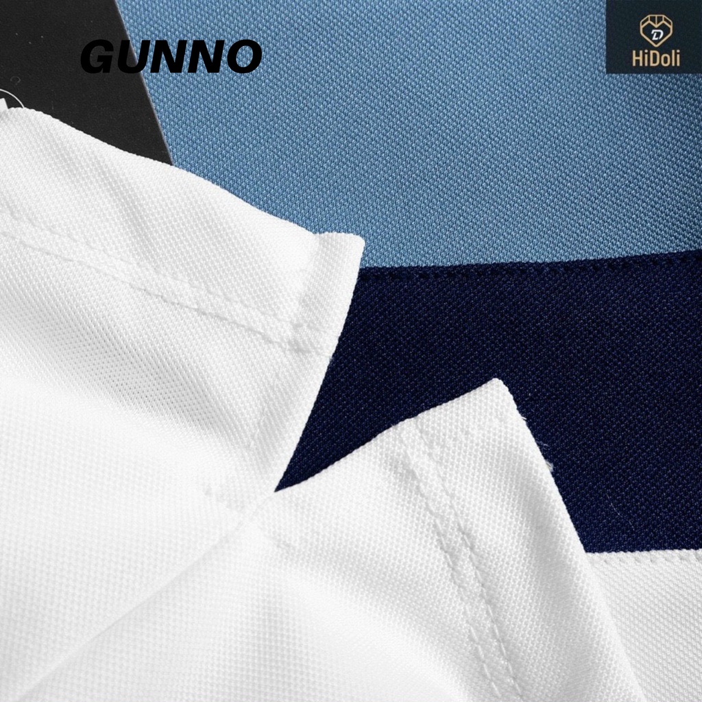 Áo Polo Nam GUNNO pha xanh thanh lịch vải cá sấu Cotton cao cấp thoáng mát