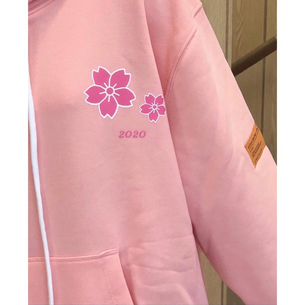 ÁO HOODIE ZIP SAKURA REE HỒNG ĐEN 2020 - NỈ MŨ HOA ANH ĐÀO UNISEX