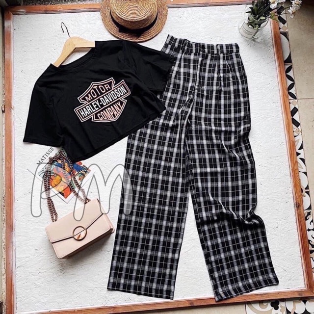 Sét áo Croptop COMPANY+quần karo cúc bụng | BigBuy360 - bigbuy360.vn