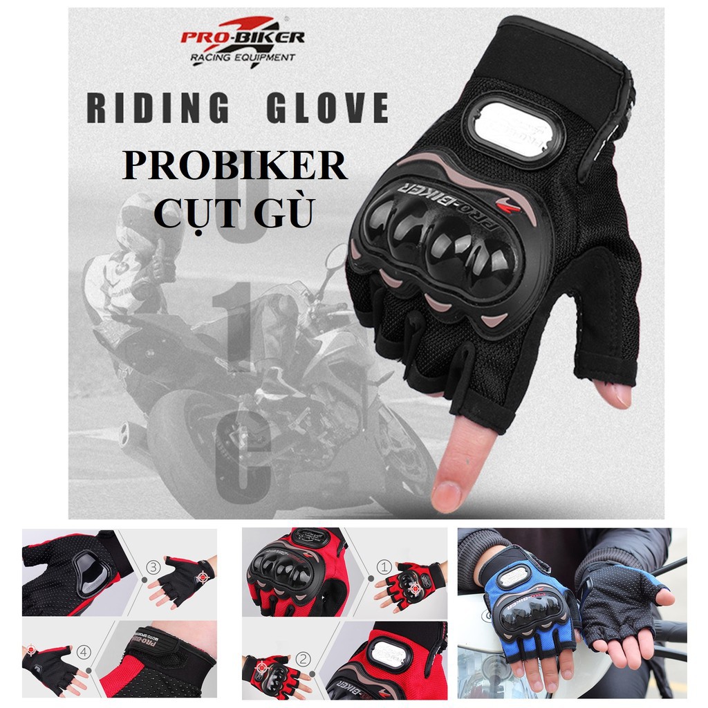 Găng Tay Probiker - Găng Tay Thể Thao Xe Máy Cụt Ngón Có Gù Bảo Vệ - BH 3 Tháng