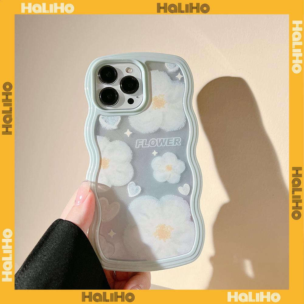 iPhone Case Candy Color Wave 2-in-1 Silicone Soft Case Airbag Shockproof Protection Camera Blue Flowers Compatible For iPhone 11 Pro Max 13 Pro Max 12 Pro Max 7Plus xr XS Max