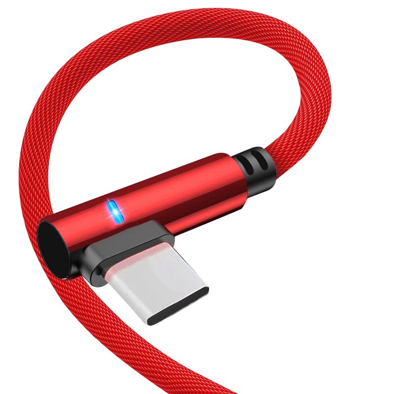{QU} 90 Degree Angle Type-C USB Cable Fast Charging Data Sync Phone Cable for Android