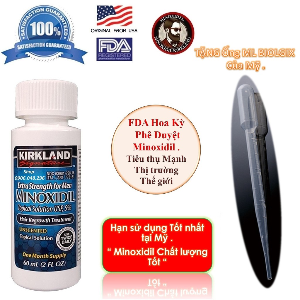 Dung dịch thoa ngoài Mọc tóc, mọc Râu Minoxidil 5% Kirkland USA FDA Approved - 1 Lọ