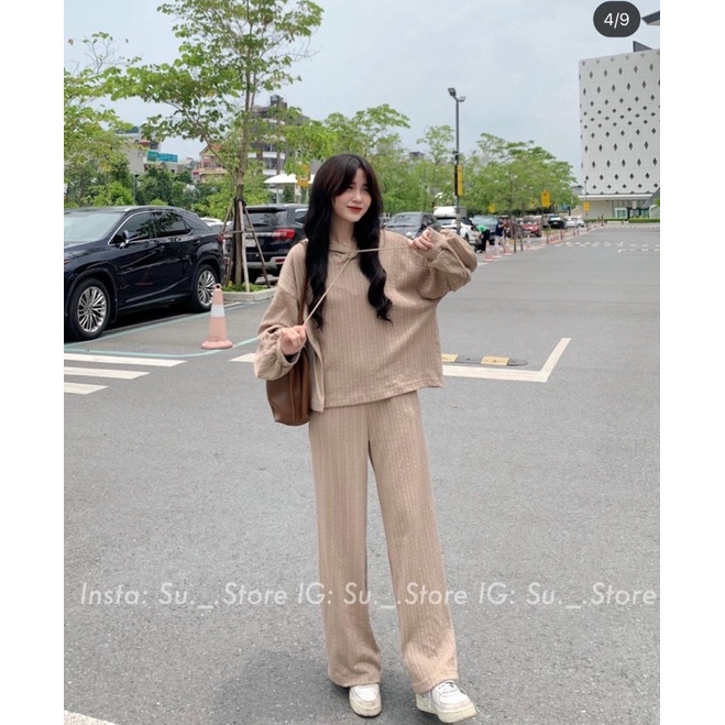SET BỘ LEN GÂN ÁO HOODIE DÀI TAY CÓ MŨ MIX QUẦN SUÔNG CULOTTES SBLAMQ