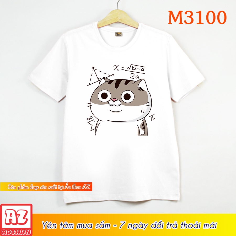 Áo thun nam nữ in hình mèo ami bụng bự màu đen và trắng M3100