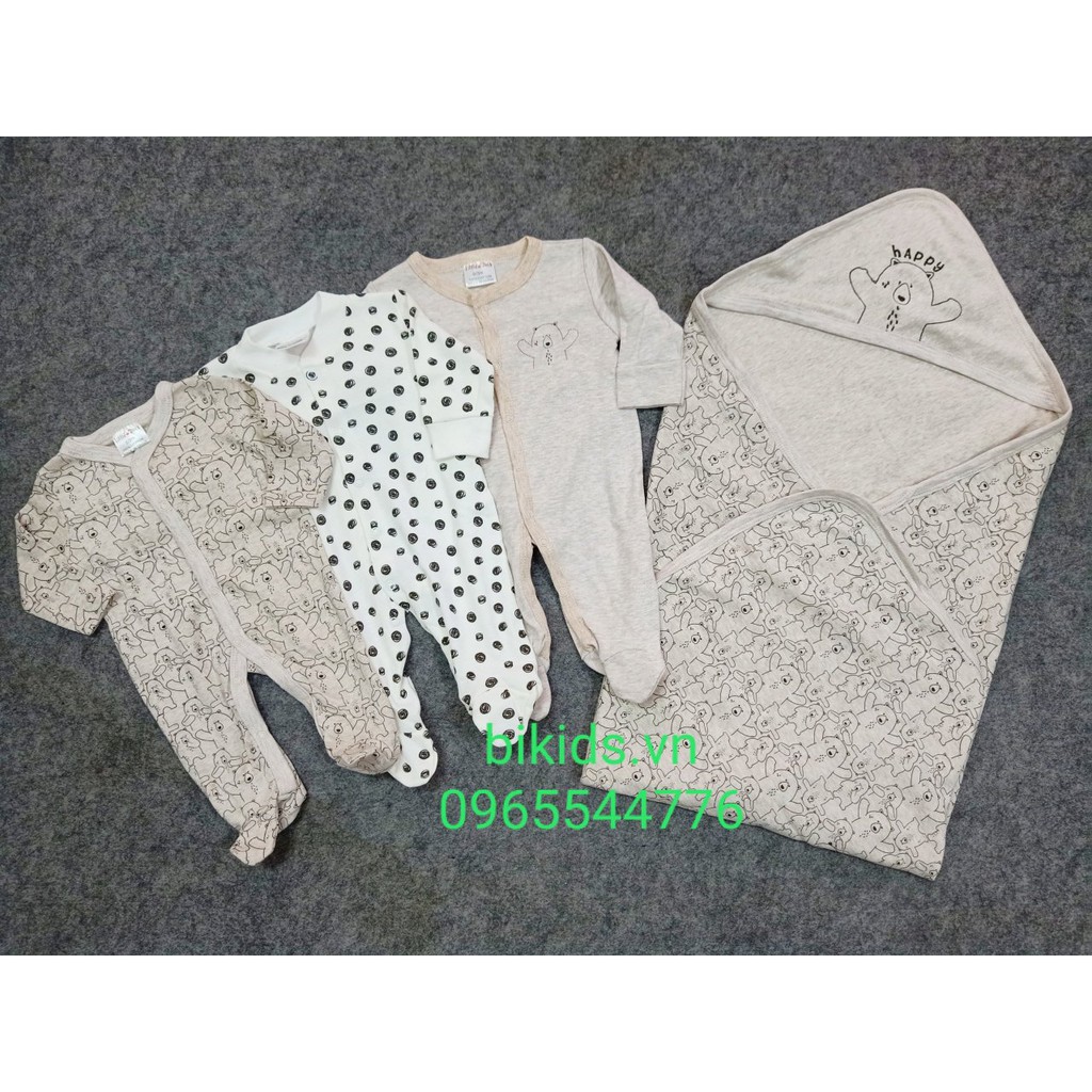 Combo Chăn ủ + Set 3c body dài tay liền tất Little Duck cho bé