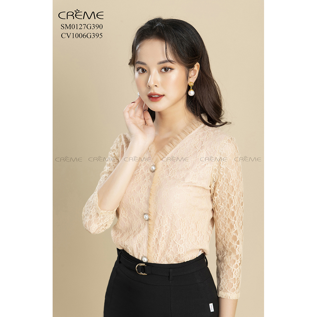 [Mã FASHIONMALLT4 giảm 15% đơn 150k] Áo sơ mi ren style Hàn Quốc SM0127 CREME | BigBuy360 - bigbuy360.vn