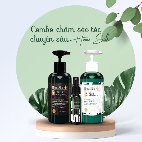 Combo Dầu Gội- Dầu Xả- Tinh Chất Dưỡng- Phục Hồi Tóc Hư Tổn Chuyên Sâu- Homi Silk