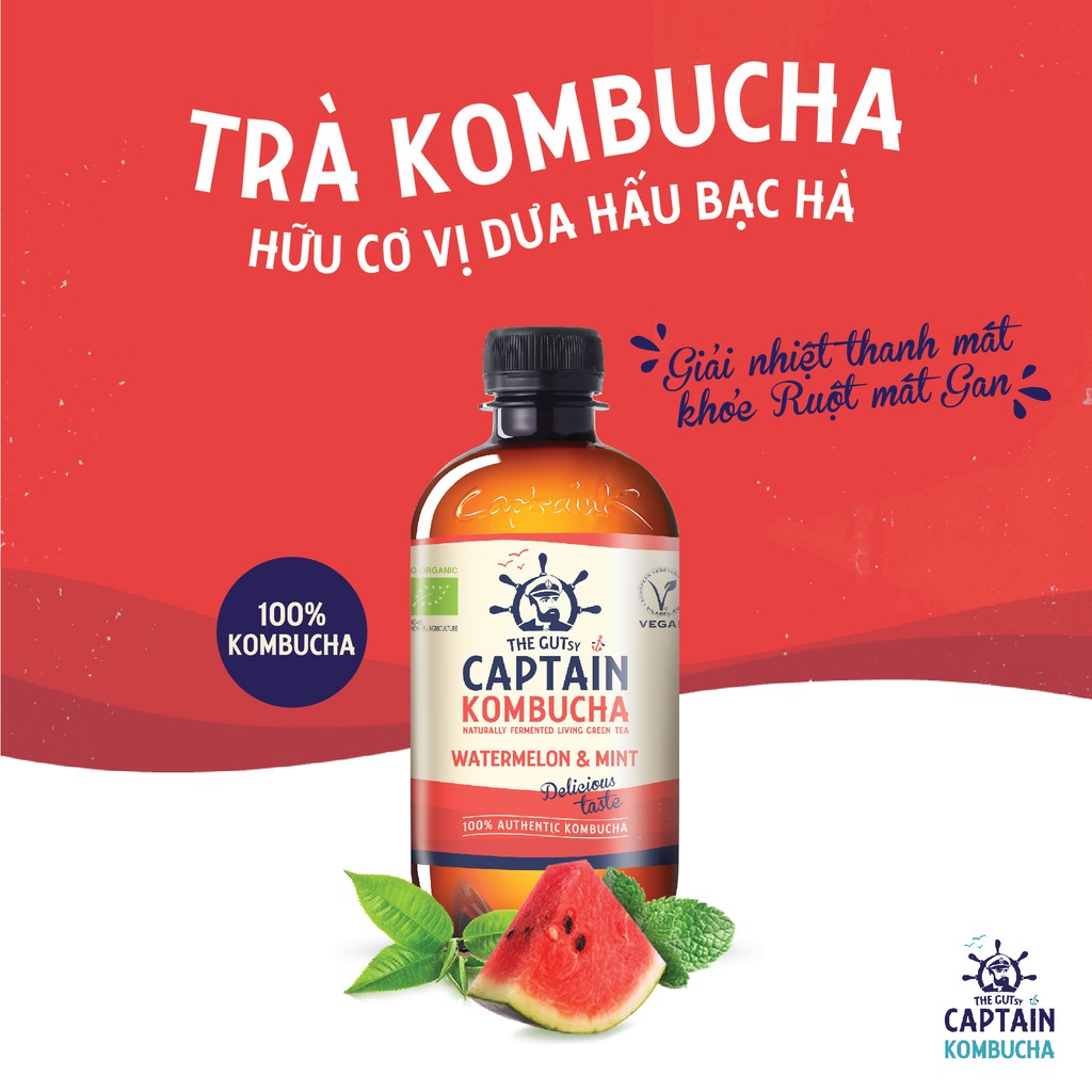 Trà Dưỡng Sinh KomBuCha hữu cơ Captain Kombucha 400ml