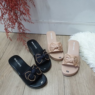 Dép xuồng quai ngang đính nơ, gót cao 7 cm siêu nhẹ