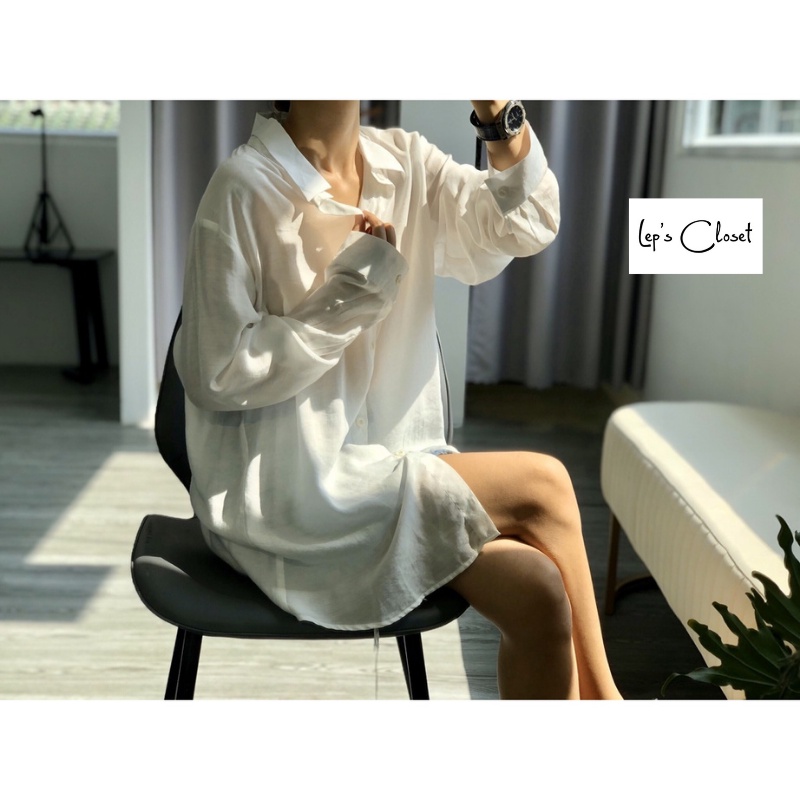 Áo sơ mi nữ Lụa trắng basic cao cấp , áo sơ mi giấu quần , áo tay dài form rộng | BigBuy360 - bigbuy360.vn