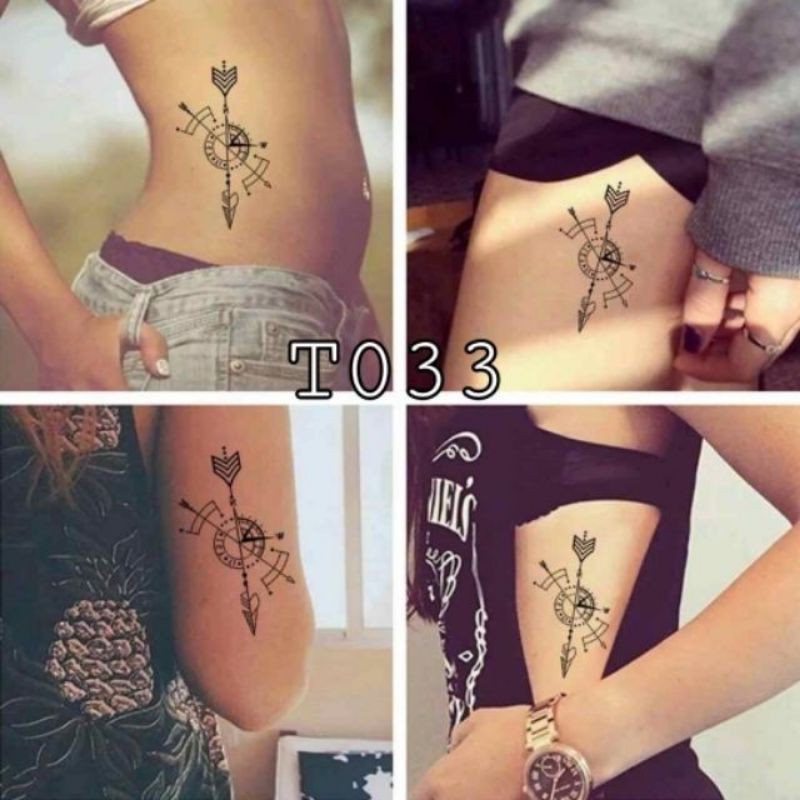 Hình xăm mũi tên cao cấp đẹp t033. Xăm dán tatoo mini tạm thời, size &lt;10x6cm