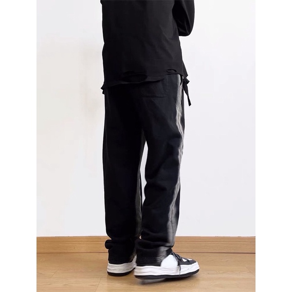 Quần bò jeans ống rộng cạp chun dây rút viền phối màu đậm nhạt hiphop Ulzzang siêu chất ❤️