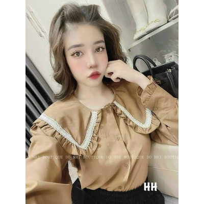 Áo sơ mi tay bèo bo cổ sen viền