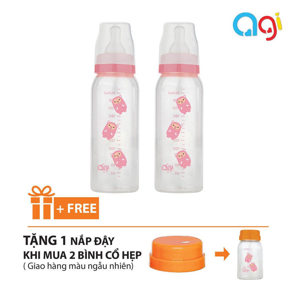 Bộ 2 Bình sữa PP Agi 250ml - TẶNG KÈM NẮP CỔ HẸP ( GIAO MẪU NGẪU NHIÊN )