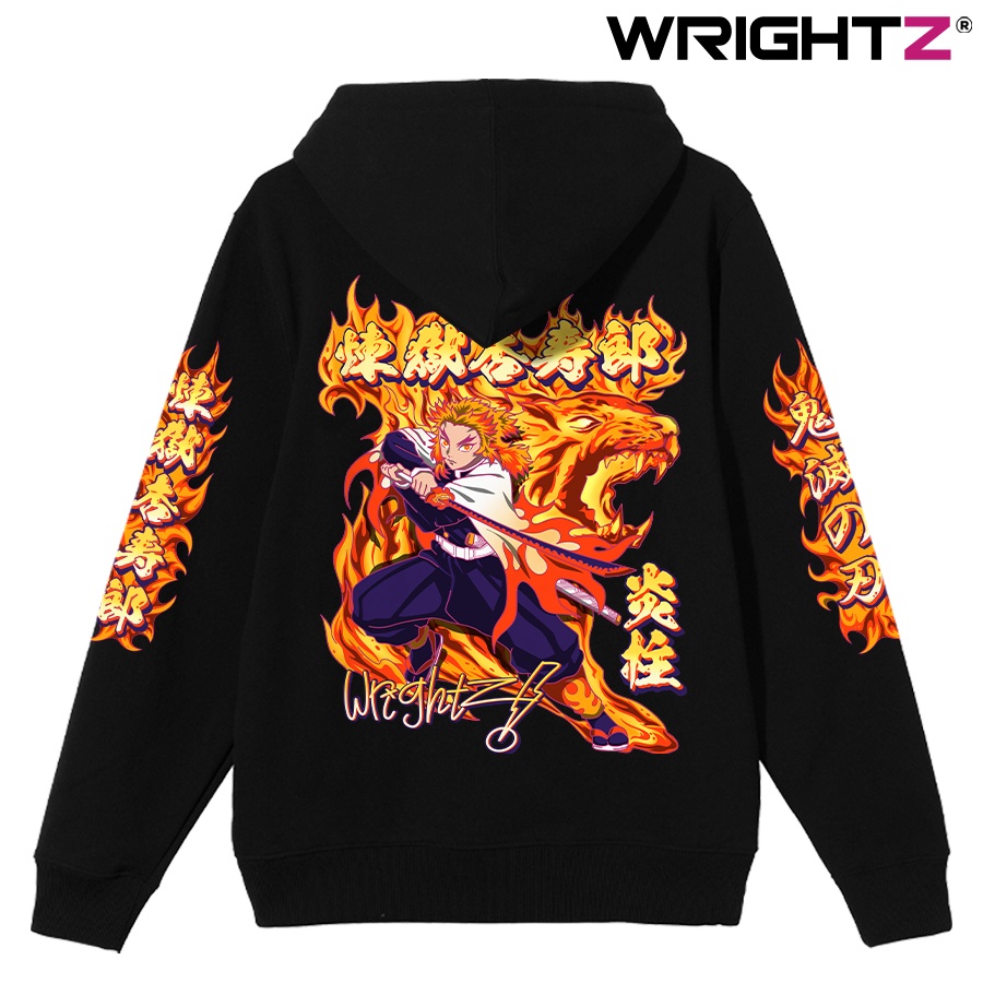 Áo hoodie Wrightz anime Rengoku viêm trụ demon slayer thanh gươm diệt quỷ over size