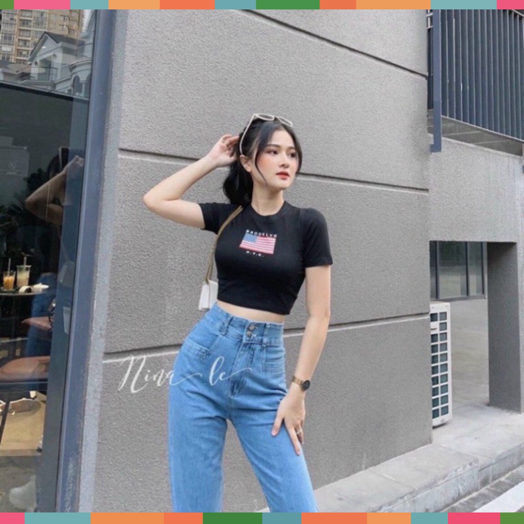 Áo Croptop Nữ Cộc Tay In Họa Tiết Cờ 3 Màu Siêu Xinh | BigBuy360 - bigbuy360.vn