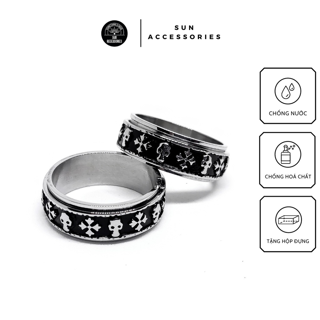 Nhẫn titan hoạ tiết đầu lâu x Chrome heart xoay được - Mã N-04 - SUN ACCESSORIES