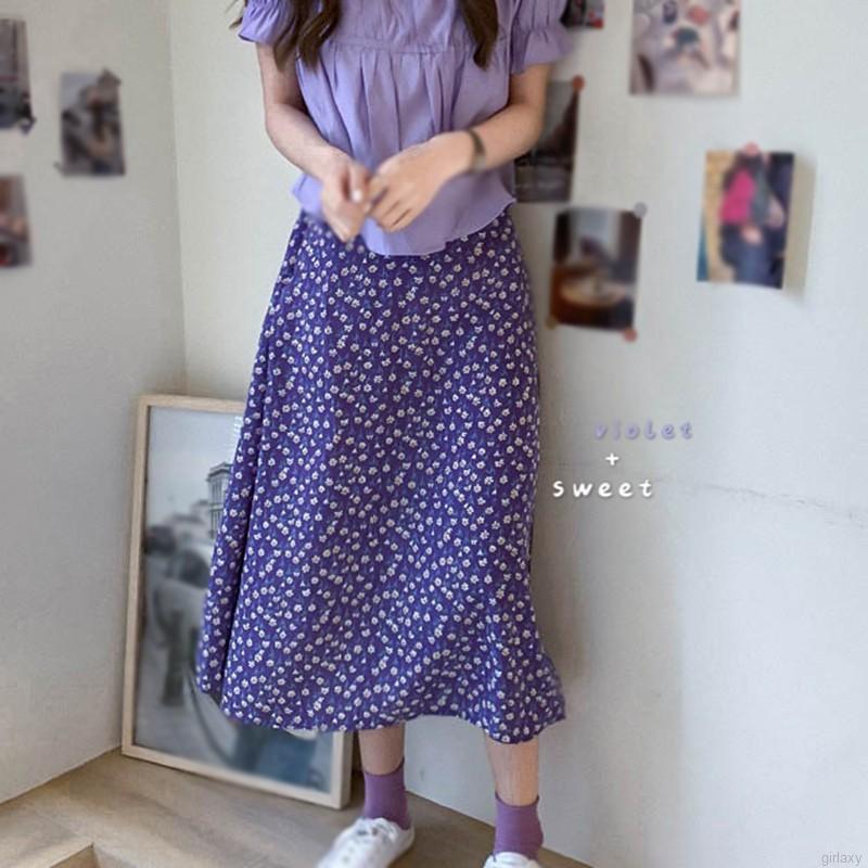 Chân Váy Dài Lưng Cao In Hoa Kiểu Retro Hàn Quốc Xinh Xắn Dành Cho Nữ