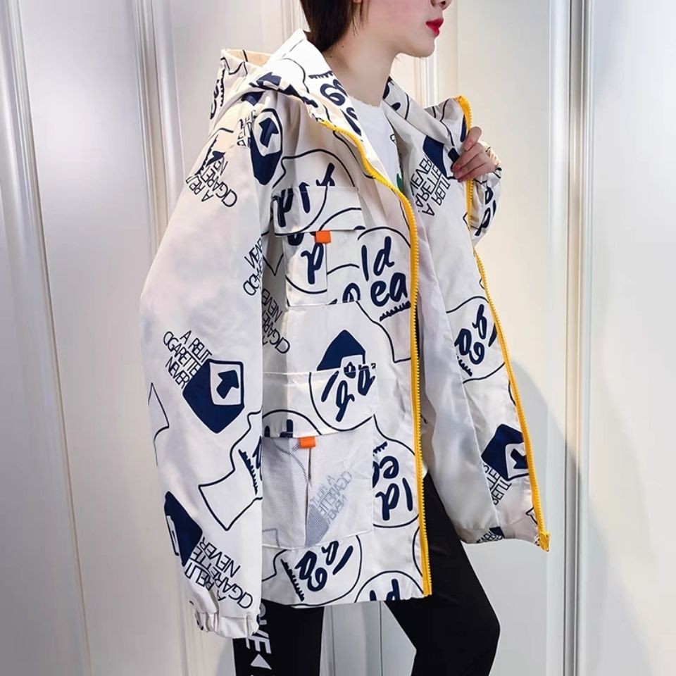 Áo khoác nữ mùa xuân và thu 2021 phiên bản mới của Hàn Quốc in họa tiết ngắn đơn giản kết hợp tất cả các kiểu