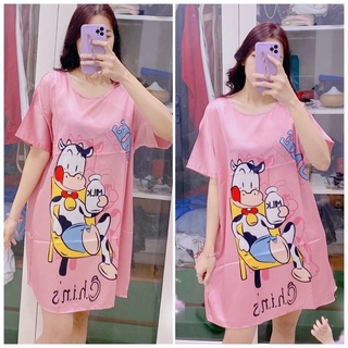 Đầm lụa phi bóng Pijama 🌸 Váy ngủ - Freesize dưới 75kg