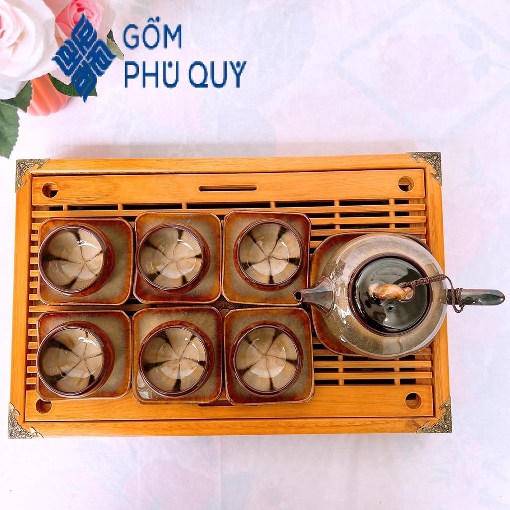 Bộ Ấm Trà 🎁 Gốm Sứ Bát Tràng 🎁 Bộ Ấm Chén,quả Hồng Gấm Hoa Cao Cấp Decor Gomphuquy Thh02