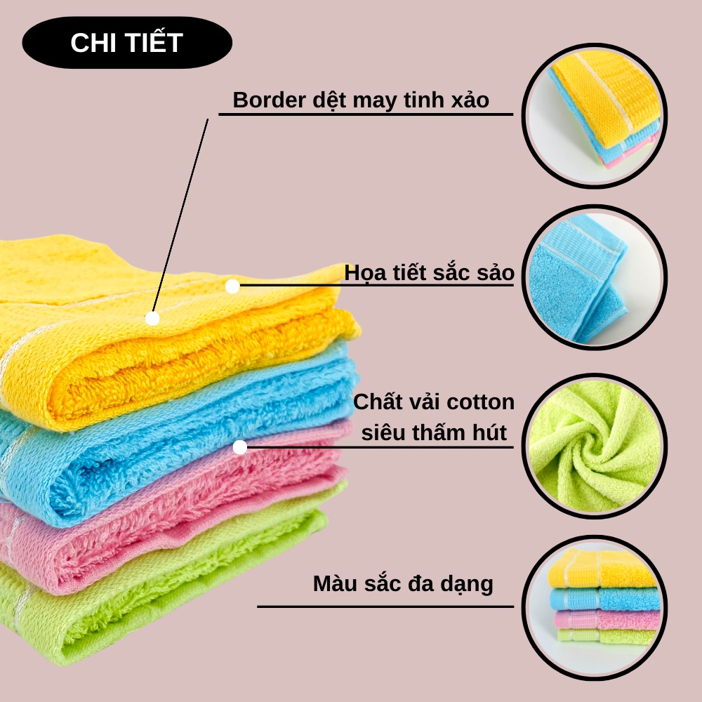 Khăn Tay Cotton Cao Cấp Thiện Phú 28x40, Khăn Lau Mặt Chất Bông Sợi Tự Nhiên Thấm Nước Tốt S350
