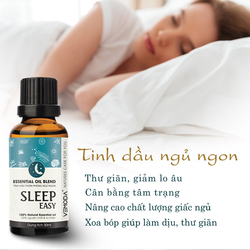 Tinh dầu ngủ ngon Sleep easy 10ml Vemoda. Xông phòng giúp thư giãn, nâng cao chất lượng giấc ngủ, sâu giấc