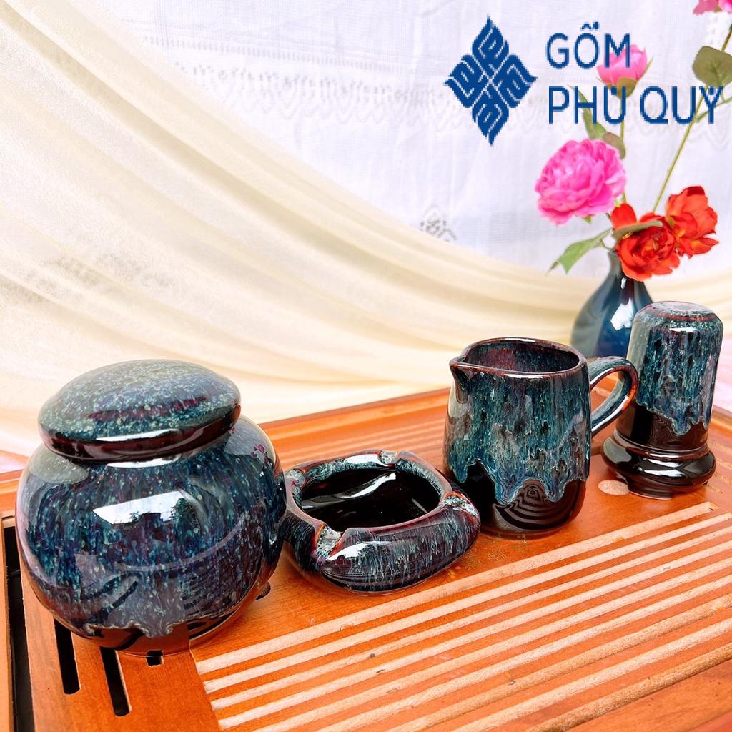 Bộ Ấm Chén Uống Trà ⚱ Ấm Trà Quai Ngang To S2 Cẩm Lai Xanh ⚱ Gốm Sứ Bát Tràng Gomphuquy Hn16