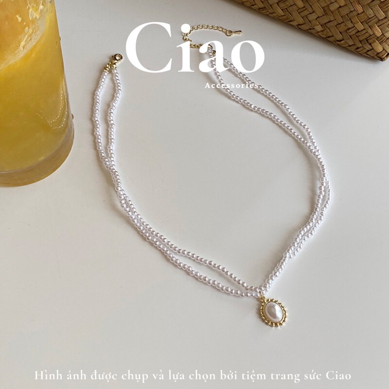 [HOẢ TỐC 1H] Vòng cổ/ Dây chuyền 2 lớp thiết kế chuỗi hạt ngọc phong cách cổ điển Rebecca Ciao