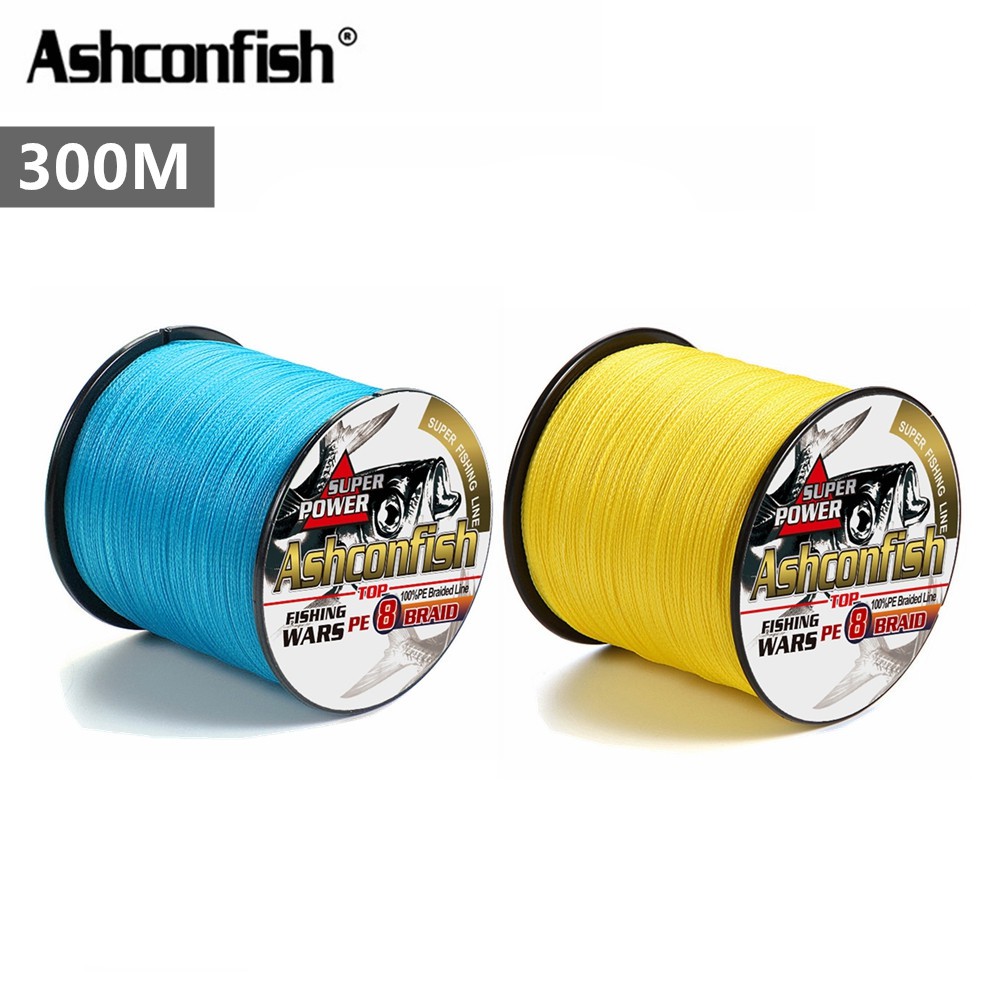Ashconfish 8 Sợi 300M Cuộn Dây Câu Bện Cá Bằng X8 PE Siêu Bền Siêu Chắc ĐỦ SIZE Xanh Da Trời Vàng