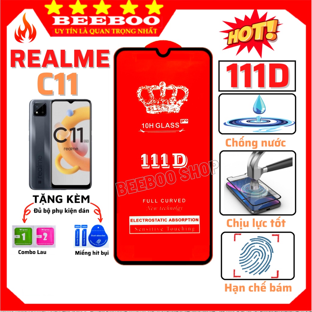 Kính Cường Lực Realme C11 - Cao Cấp - Full màn hình 111D - Độ cứng 10H - Độ trong suốt cực cao