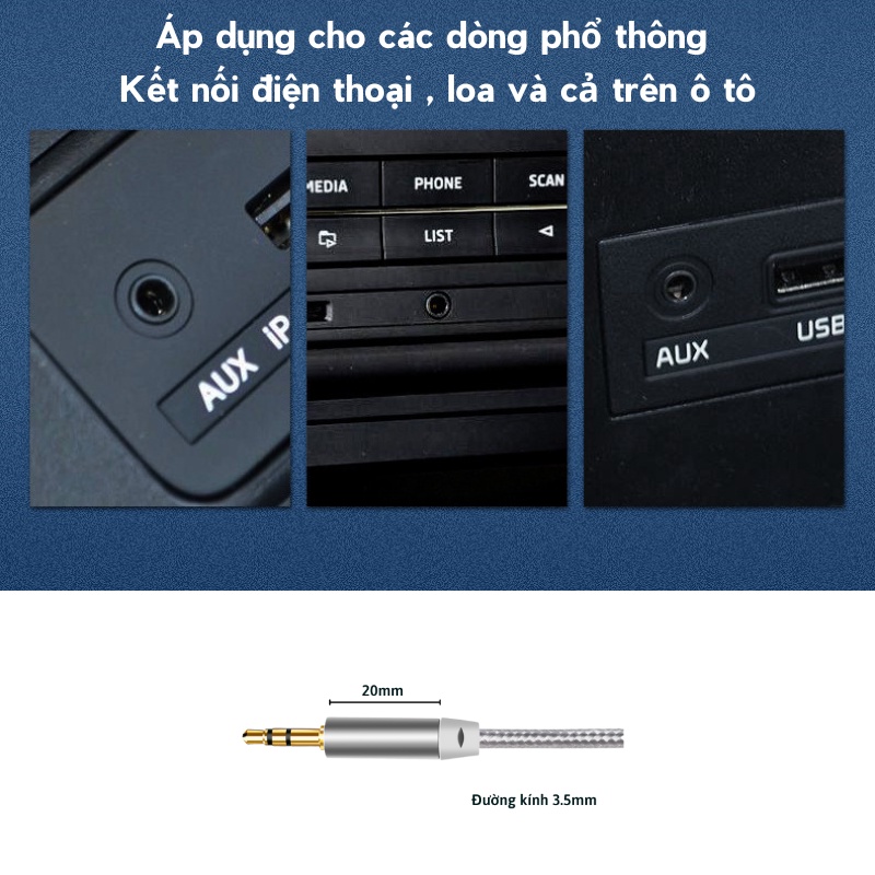 Dây AUX kết nối Loa 2 đầu 3.5mm, Jack dành cho audio kết nối âm thanh laptop, điện thoại, amply chân tròn