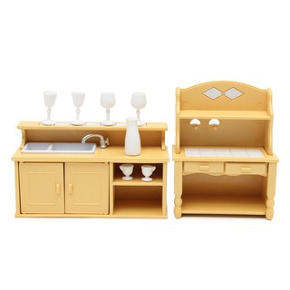 Cabinets Kitchen Miniature DollHouse Furniture Dining Set Kids Toy