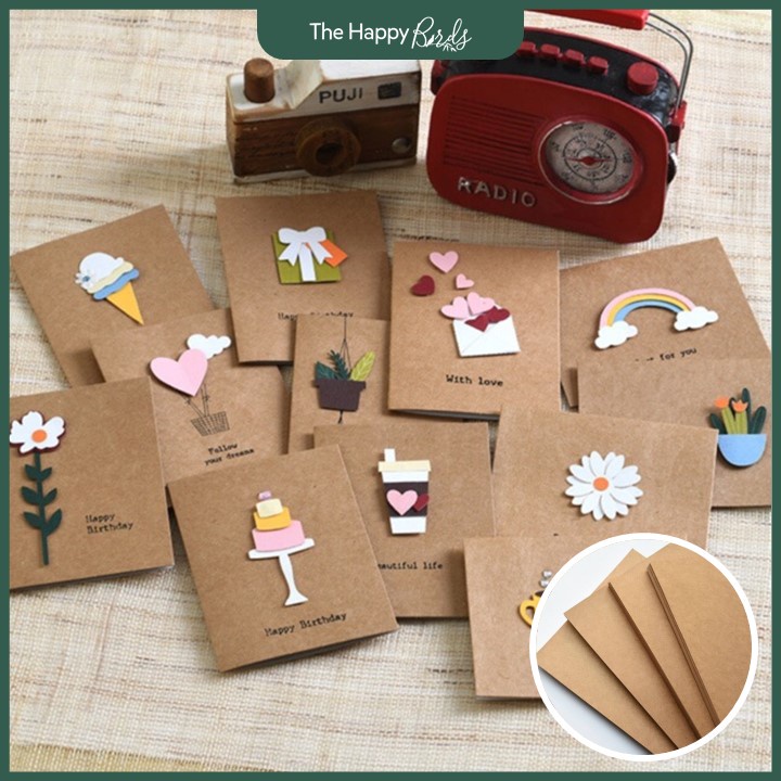 Bìa giấy kraft nâu A4 làm thiệp sinh nhật quà tặng vintage - The Happy Birds