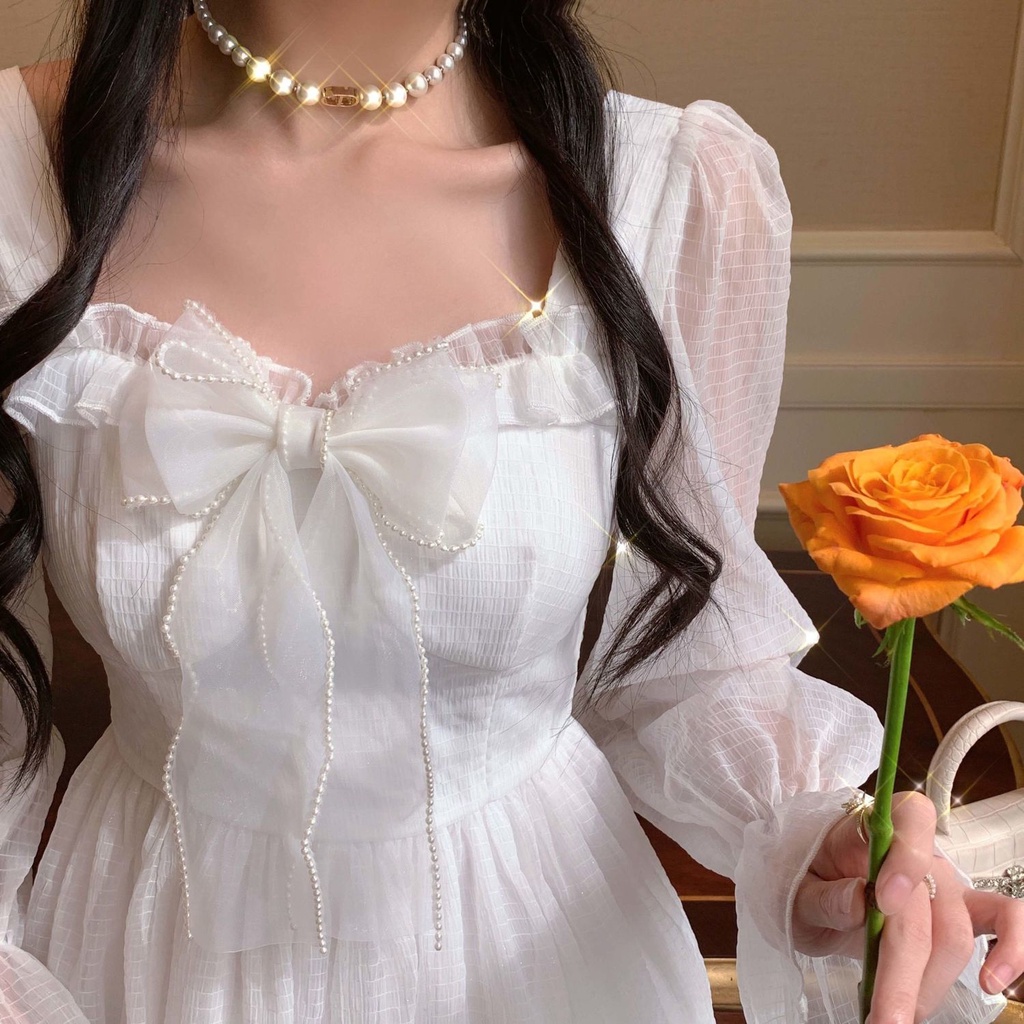 Đầm Công Chúa Thắt Nơ Eo Phong Cách Pháp Ngọt Ngào Dành Cho Nữ 2022