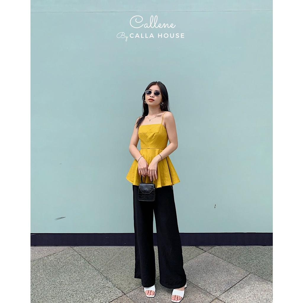 Quần đũi nữ thiết kế ống suông rộng cạp cao liền eo màu đen Callene