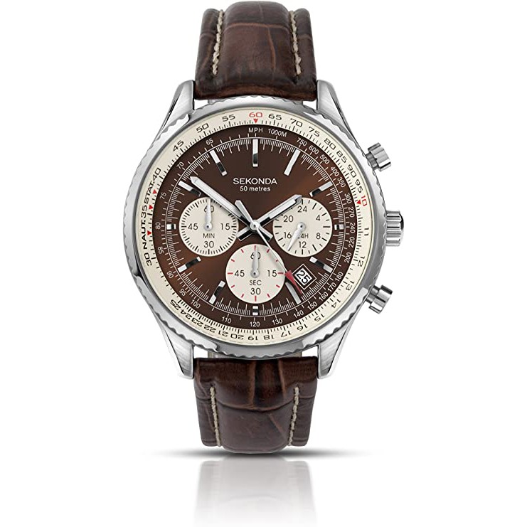 Đồng hồ nam SEKONDA CHRONOGRAPH 3407 dây da loại thương hiệu Anh Quốc
