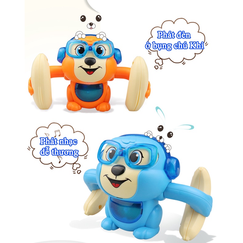 Chú Khỉ nhào lộn giải trí cho trẻ nhỏ, đồ chơi cho bé Khỉ nhào lộn xoay tròn có đèn nhạc vui nhộn