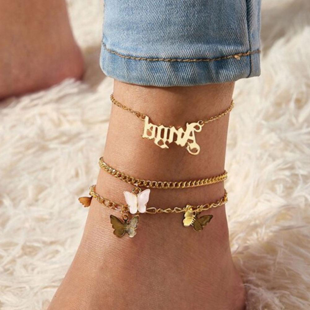 Set 3 Lắc Chân Nhiều Lớp Họa Tiết Bướm / Chữ Thời Trang Mùa Hè Cho Nữ | BigBuy360 - bigbuy360.vn