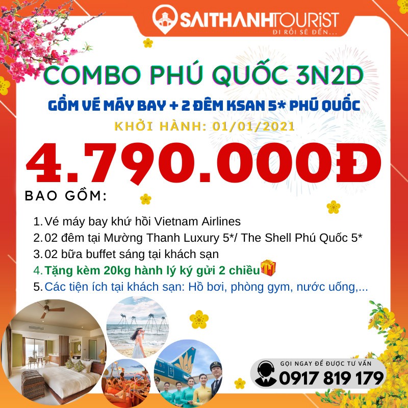 HCM[ voucher giấy] TẾT DƯƠNG LỊCH - COMBO KHÁCH SẠN 5 SAO PHÚ QUỐC