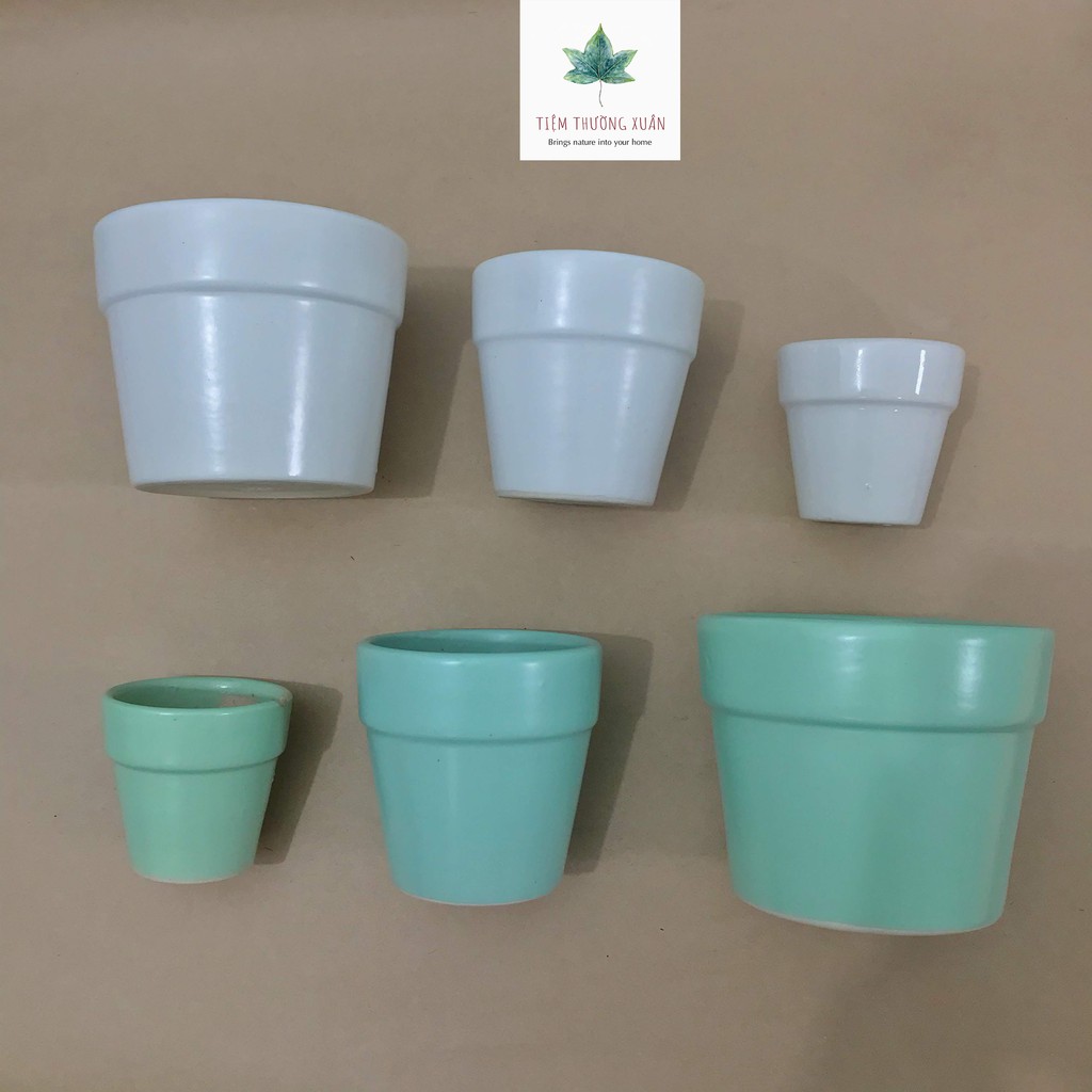 COMBO 3 CHẬU SỨ ĐỦ MÀU TRÁNG MEN - CHẬU ĐẠI - CHẬU TRUNG - CHẬU MINI
