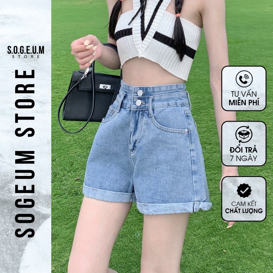 Quần Shorts Jeans Denim Nữ Sogeum Quần Sooc Ngắn Lưng Cao Hai Khuy Ulzzang | BigBuy360 - bigbuy360.vn