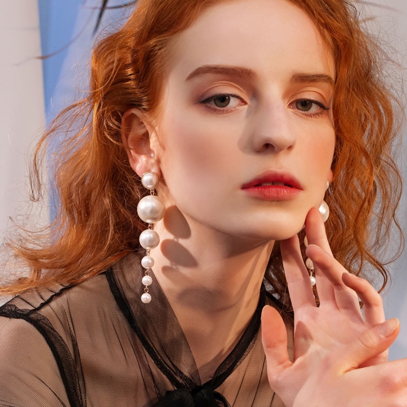 Bông tai dáng dài đính ngọc trai nhân tạo thời trang thanh lịch