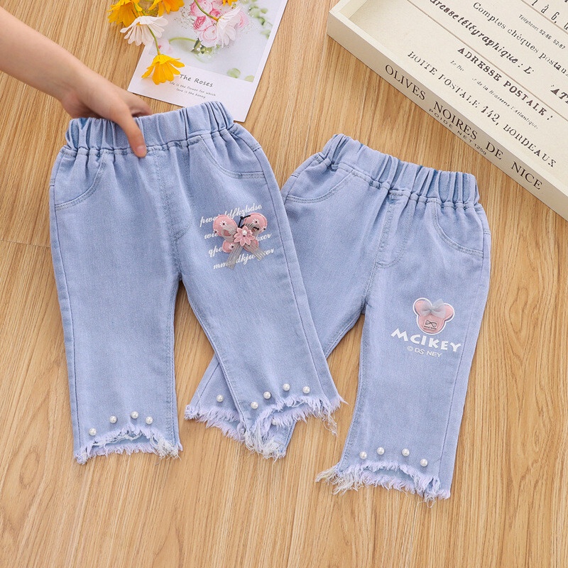 Quần jean dài AMILA Phong cách hàn quốc quần ống rộng mùa hè mỏng crop