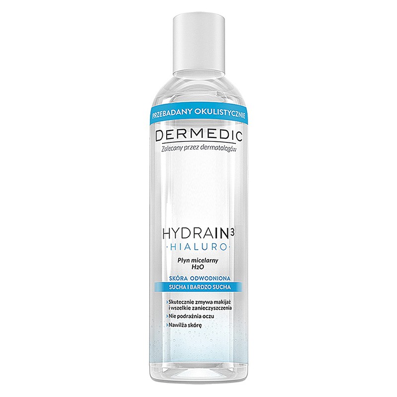 Nước làm sạch 2in1 cho da khô Dermedic Hydrain3 Hialuro Micellar Water H2O 100ml